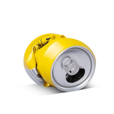 Buruşmuş alüminyum kutu. Beyaz arka planda izole edilmiş. Gölge. Geri dönüşüm. İçecek Ekolojisini Yeniden Kullan