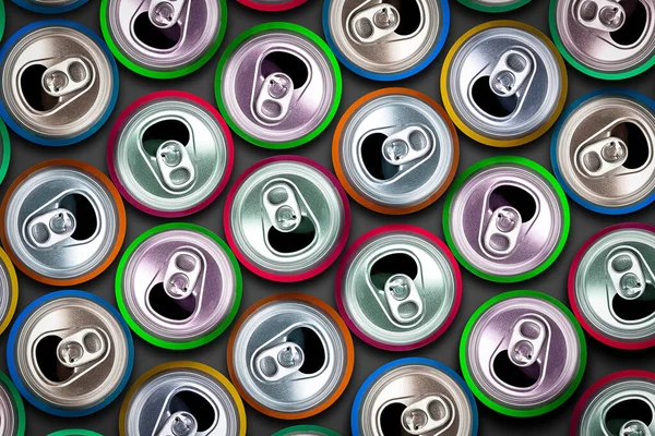 Aluminum Cans Top View Recycling Reuse Beverages Package Storage — Stock Photo, Image