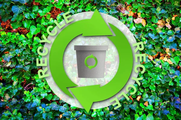 Recycle, icon on the background green leaves. Concept recycle. Ecology. .