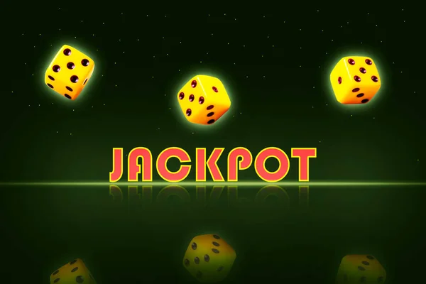 Jackpot Word Dice Black Background Reflection Casino Concept Gambling Background — Stock Photo, Image