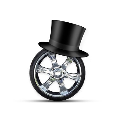 Babalar Günün kutlu olsun. Araba tekerleği, ve şapka silindiri, beyaz arka planda izole edilmiş. Tatillerde. Arkaplan.