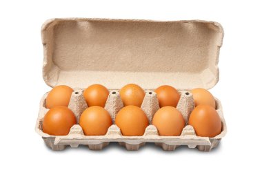 Beyaz arka planda izole edilmiş yumurta tepsisi. Yiyecekler. Nesne.