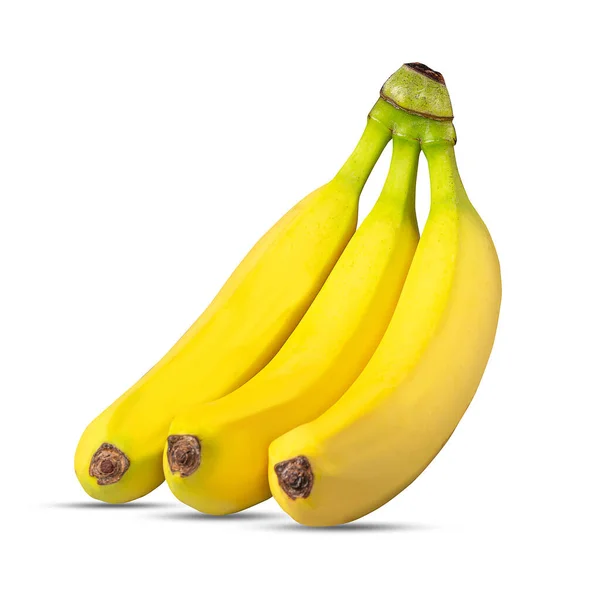 Три Стиглі Банани Ізольовані Білому Тлі Овочі Фрукти Їжа — стокове фото