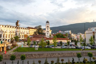 Üsküp. Kuzey Makedonya. 17 Mayıs 2023. Macedon 'lu II. Philip' in anıtı. Çekicilik. Avrupa Gezileri