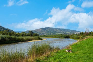 Dağ nehrinin güzel manzarası. Seyahatler. Yaz tatili.