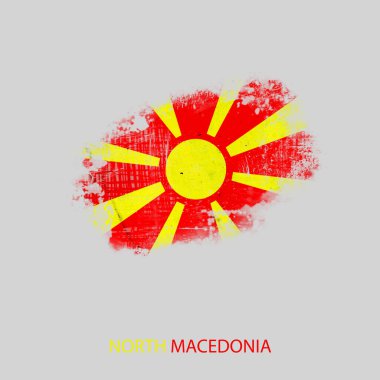 Grunge bayrağı Kuzey Makedonya. Gri arka planda izole edilmiş. Avrupa. İşaretler ve semboller. Bayraklar.