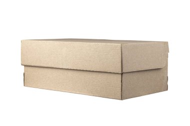 Malların taşınması için karton kutu, beyaz bir arka planda izole edilmiş barkodlu. Taşıma ve dağıtım şirketi için tasarım elemanı. Arkaplan.