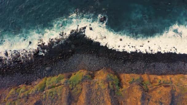 Aerial Top View Black Volcanic Sand Beach Playa Los Guios — Stock Video