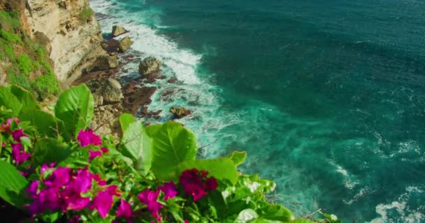 Farbenfroher Strand Vor Dem Uluwatu Tempel Auf Der Insel Bali — Stockvideo