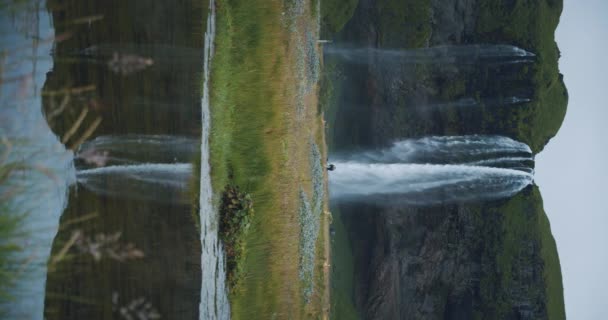 Iceland Beautiful Seljalandfoss Waterfall Reflection Surface Pond — Wideo stockowe