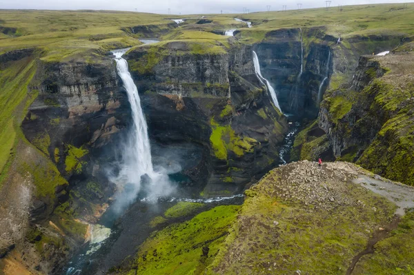 海佛斯的空中景观 冰岛是第二高的瀑布 格朗尼瀑布的背景落在峡谷深处 去冰岛旅行 自然美概念背景 — 图库照片