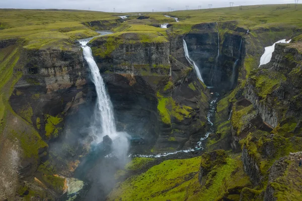 Gorge Med Granni Vattenfall Vattenfall Smal Ravin Thjorsardalur Dalen Island — Stockfoto