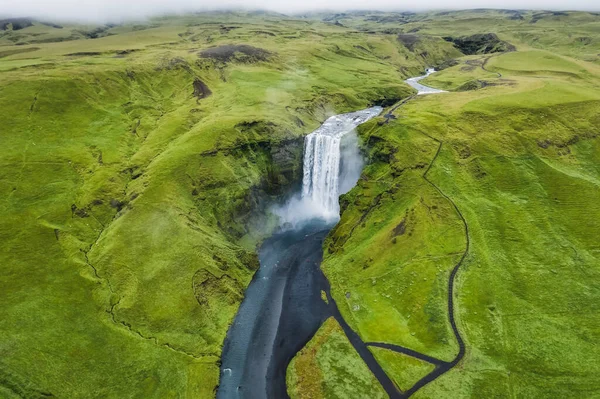 Αεροφωτογραφία Drone Του Καταρράκτη Skogafoss Στην Ισλανδία Ένα Από Πιο — Φωτογραφία Αρχείου