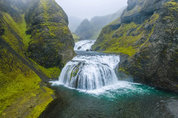 冰岛南部Stjornarfoss瀑布的空中景观 — 图库照片