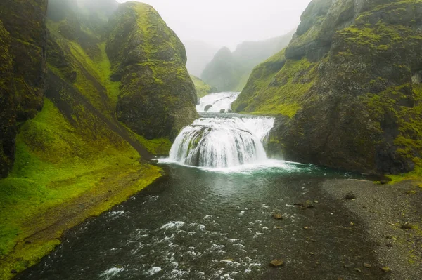 Вид Воздуха Водопады Стьорнарфо Летний Сезон Исландия — стоковое фото