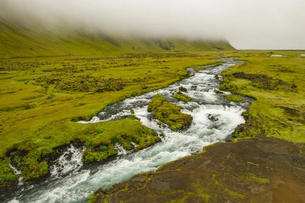 Vista Aérea Islândia Paisagem Sobre Rio Foss Escandinávia Incrível Natureza — Fotografia de Stock