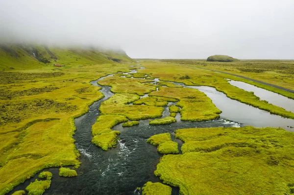 Légi Felvétel Izlandról Foss Folyó Felett Skandináv Csodálatos Természet — Stock Fotó