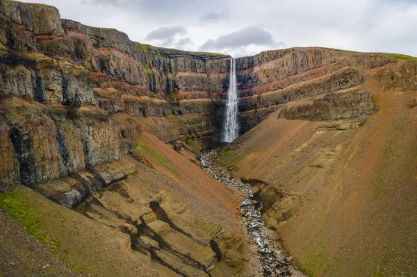 Вид Воздуха Водопад Хенгифосс Восточной Исландии Хенгифосс Является Третьим Высоте — стоковое фото