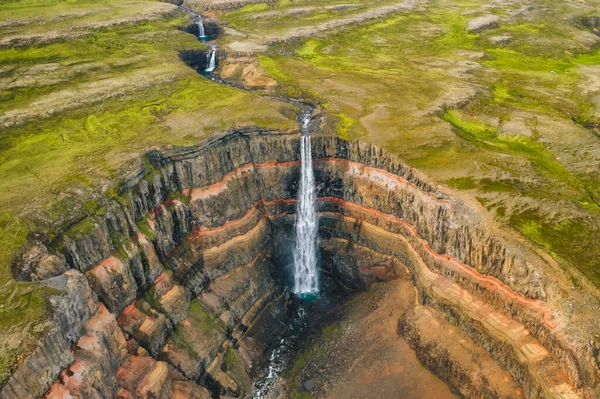 Luftaufnahme Des Hengifoss Wasserfalls Ost Island Hengifoss Ist Der Dritthöchste — Stockfoto