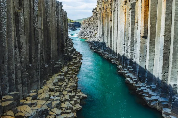 Studlagil Čedičový Kaňon Island Jedna Nejpůsobivějších Nejkrásnějších Přírodních Památek Islandu — Stock fotografie