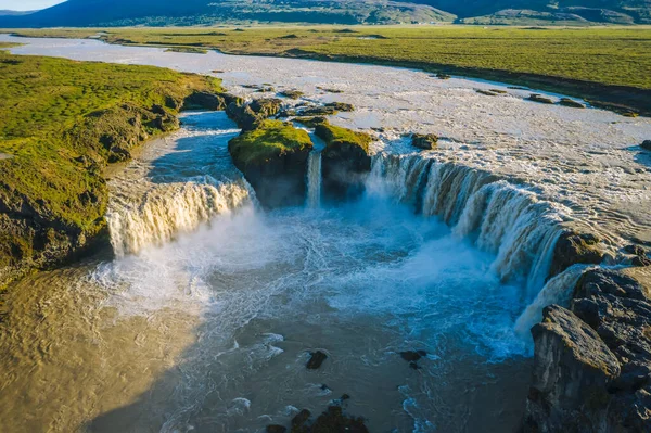 Vista Aérea Bela Cachoeira Godafoss Após Dias Chuvosos Islândia Temporada — Fotografia de Stock