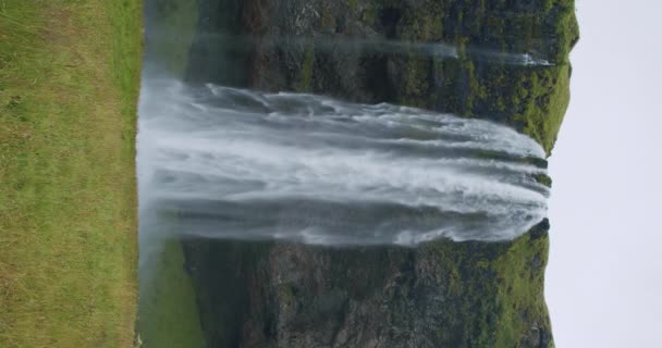Seljalandfoss Vodopád Island Deštivém Náladovém Počasí — Stock video