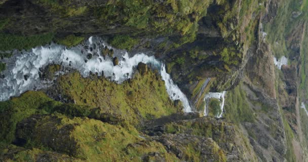 Zielona Dolina Górską Rzeką Wodospadu Glymur Islandia Piękny Krajobraz Turystyczny — Wideo stockowe