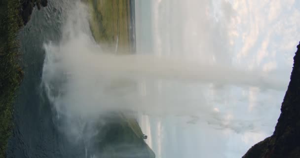 Close Beautiful Seljalandfoss Waterfall Sunset Iceland — Stok video