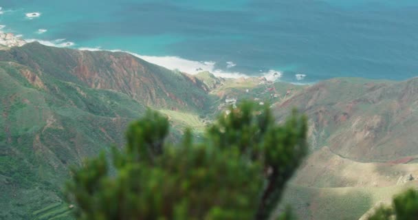 Mountain Top Overlooking Coast Blue Ocean Anaga Rural Park Tenerife — Stockvideo