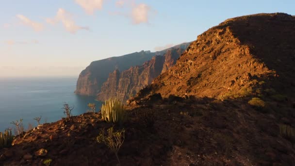 Sunset Los Gigantes Cliffs Deep Ocean View Tenerife Island Canary — Vídeo de Stock