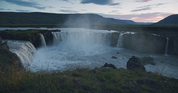 Sunset Scene Godafoss Vízesés Skjalfandafljot Folyón Izland — Stock Fotó
