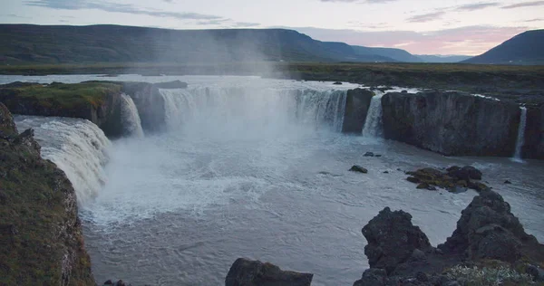 Захід Сонця Сцена Водоспаду Годафосс Річці Скяльфандафлюот Ісландія — стокове фото