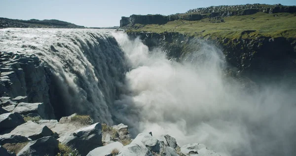 Působivý Silný Dettifossův Vodopád Okrajem Útesu Popředí Island Evropa — Stock fotografie