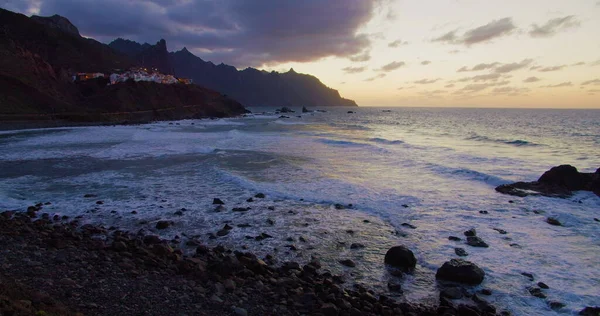 Beautiful Golden Sunset North Tenerife Atlantic Ocean Almaciga Black Sandy — Stockfoto