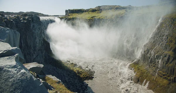 Der Mächtigste Wasserfall Dettifoss Aus Der Ferne Gefilmt Island Europa — Stockfoto