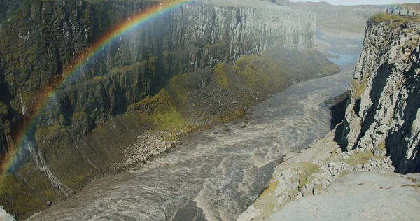 Ісландський Каньйон Річка Поблизу Водоспаду Деттіфосс Найпотужніший Водоспад Європи — стокове фото