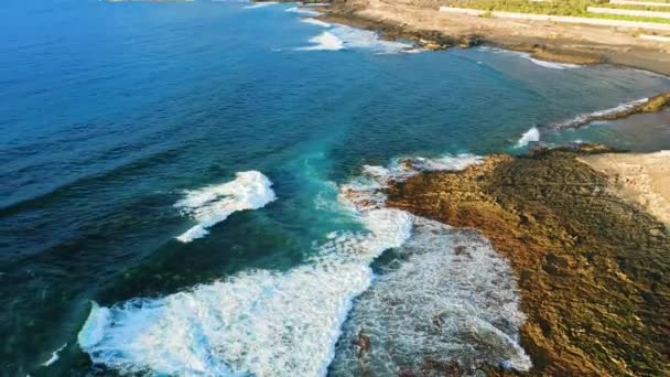 Ocean Waves Crash Rocky Shore Volcanic Beach Wild Untouched Environment — Stockvideo