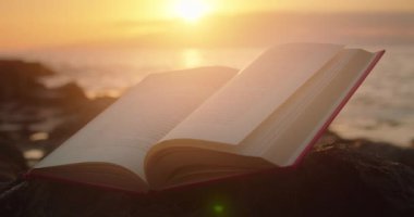 Gün batımında Rocky Sahili 'nde büyülü açık kitap..