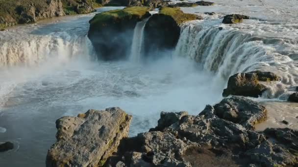 Islandia Paisaje Drone Vista Cascada Godafoss Atracciones Turísticas Más Famosas Vídeos De Stock Sin Royalties Gratis
