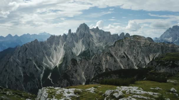 Vista Aérea Auronzo Cadore Grupo Montanhas Cadini Misurina Dolomitas Itália — Vídeo de Stock
