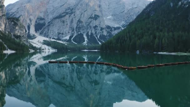 Güzel Lago Braies Pragser Wildsee Olarak Bilinir Dolomitler Talya Sakin — Stok video