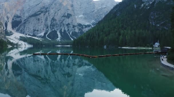 Güzel Lago Braies Pragser Wildsee Olarak Bilinir Dolomitler Talya Sakin — Stok video