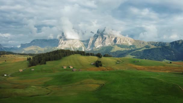 Alpe Suisi Dolomites Italia Vista Aérea Del Prado Alpino Idílico — Vídeos de Stock