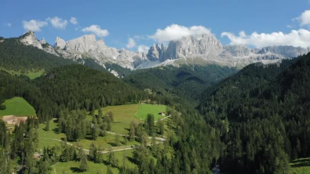 Widok Powietrza Nad Val Tires Catinaccio Torri Del Vajolet Rosengarten — Wideo stockowe