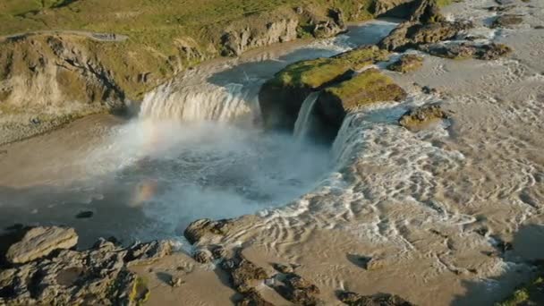 Islanda Paesaggio Drone Vista Della Cascata Godafoss Attrazioni Turistiche Più — Video Stock