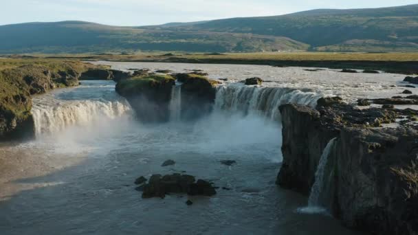 Islanda Paesaggio Drone Vista Della Cascata Godafoss Attrazioni Turistiche Più — Video Stock