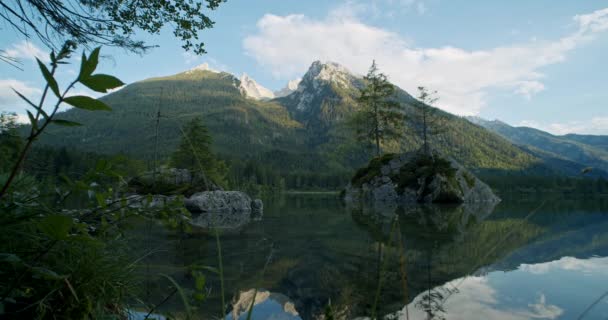 Almanya Alpleri Nde Gündoğumu Dağ Gölü Hintersee — Stok video