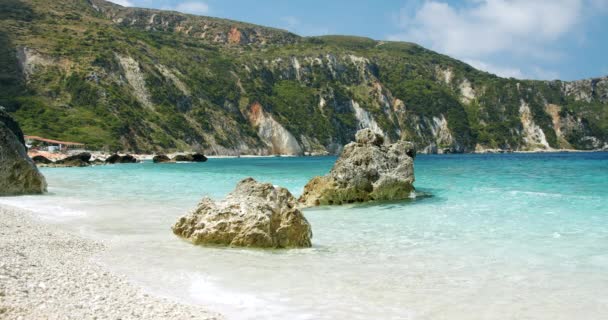 Playa Petani Vacaciones Verano Isla Cefalonia Grecia — Vídeos de Stock