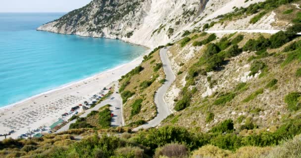 Playa Día Verano Famosa Myrtos Isla Cefalonia Grecia — Vídeos de Stock