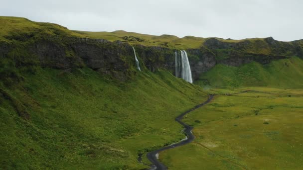 Wodospad Seljalandfoss Islandia Widok Lotu Ptaka Lato — Wideo stockowe